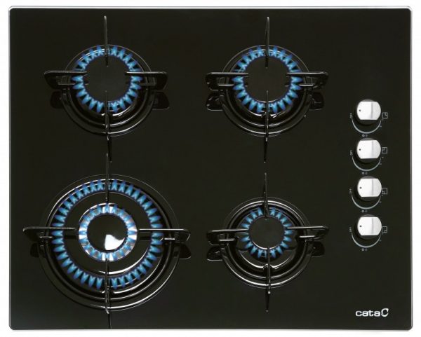 Placa de Gas Cata CIB6031BK - 4 Fuegos, Cristal Negro, Encendido Eléctrico