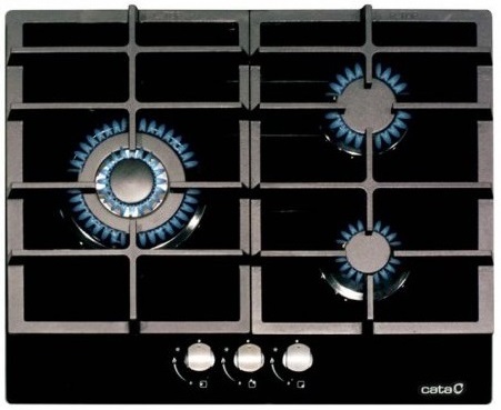 Placa de Gas Cata LCI6021 BK - Cristal Negro, 3 Fuegos, Alta Potencia