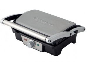 Grill Orbegozo GR3800 Inox 1500W - Grill de Acero Inoxidable, Superficie Anti-adherente y Tapa con Asa Integrada