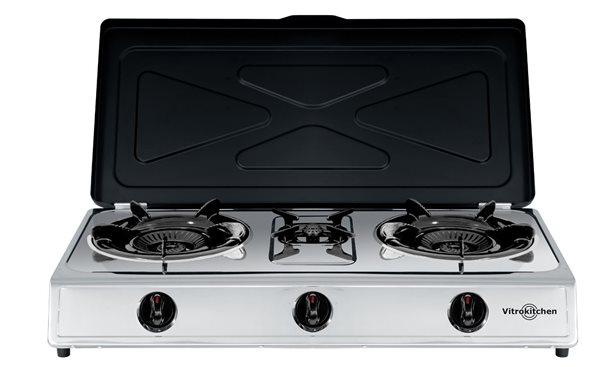 HORNILLO VITROKITCHEN 360IB 3 QUEMADORES INOX PORTATIL GAS BUTANO 37X71X14