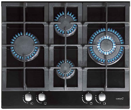 Placa de Gas Cata LCI6031BK - Cristal Negro, 4 Fuegos, Alta Potencia y Seguridad