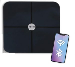 BASCULA ROMO RO-BBN12 NEGRA PANEL LED ANALIZA PESO GRASA IMC