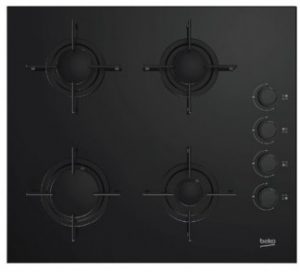 Placa de Gas Beko HING64120SB - 4 Fuegos, Cristal Negro, Gas Butano