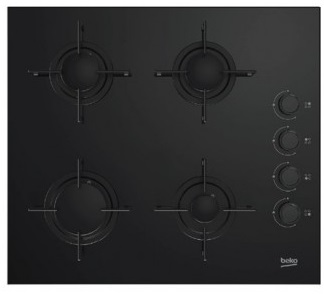 Placa de Gas Beko HING64120SB - 4 Fuegos, Cristal Negro, Gas Butano