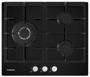 Placa de Gas Infiniton GG-331 - 3 Zonas, Cristal Negro, Gas Butano