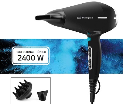 SECADOR ORBEGOZO SE2400 NEGRO 2400W MOTOR PROFESIONAL AC 2 VELOCIDADES 3 NIVELES DE TEMPERATURA DIFUSOR Y CONCENTRADOR AIRE FRIO IONICO